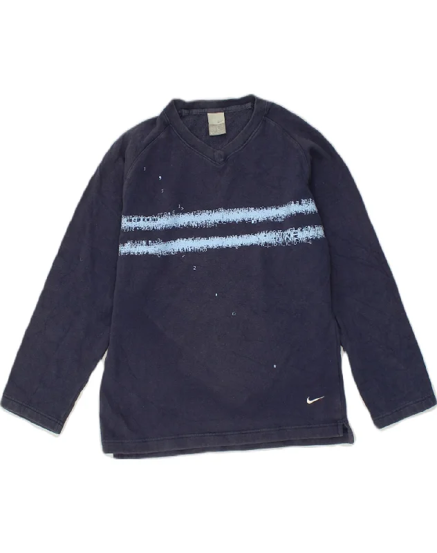 men's workout sweatshirts -NIKE Boys Graphic Sweatshirt Jumper 14-15 Years Navy Blue Cotton