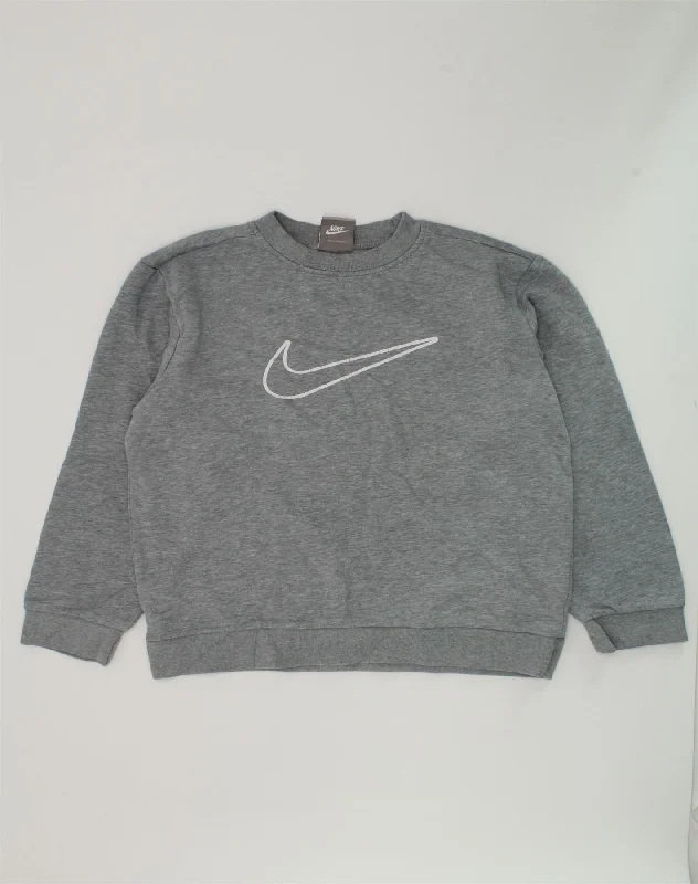 men's printed graphic sweatshirts -NIKE Boys Graphic Sweatshirt Jumper 8-9 Years Small Grey Cotton