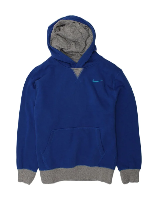 men's hoodie sweatshirt with graphics -NIKE Boys Hoodie Jumper 12-13 Years Large  Blue Cotton