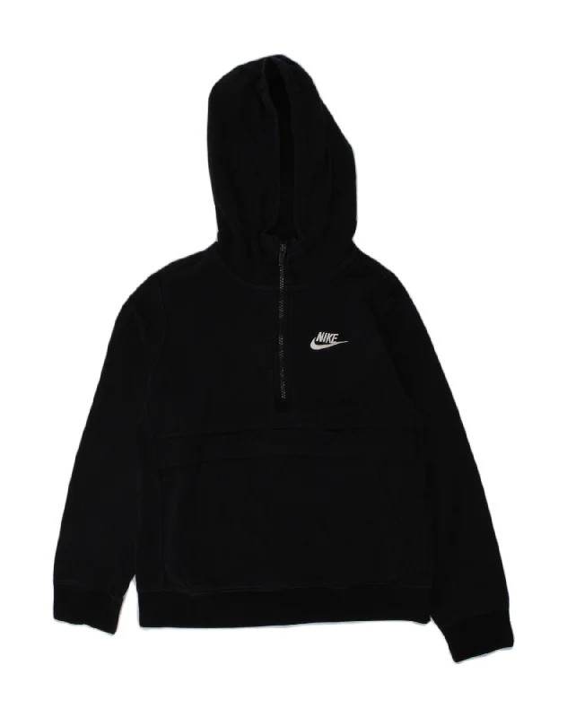 men's hoodie for gym -NIKE Boys Standard Fit Zip Neck Hoodie Jumper 8-9 Years Medium Black