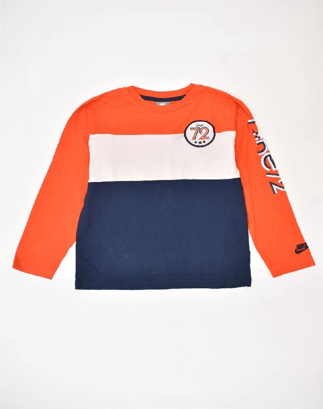 men's zip-up hoodies for winter -NIKE Boys Sweatshirt Jumper 8-9 Years Small Orange Colourblock Cotton