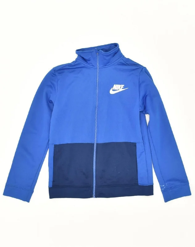 men's thick warm jackets -NIKE Boys Tracksuit Top Jacket 10-11 Years Blue Colourblock Polyester