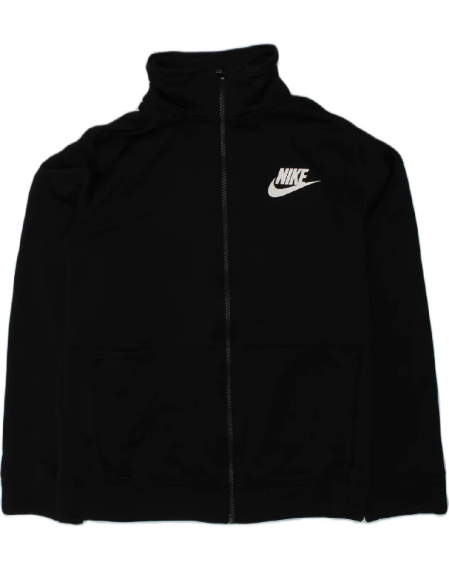 men's slim-fit jackets -NIKE Boys Tracksuit Top Jacket 10-11 Years Medium Black Polyester