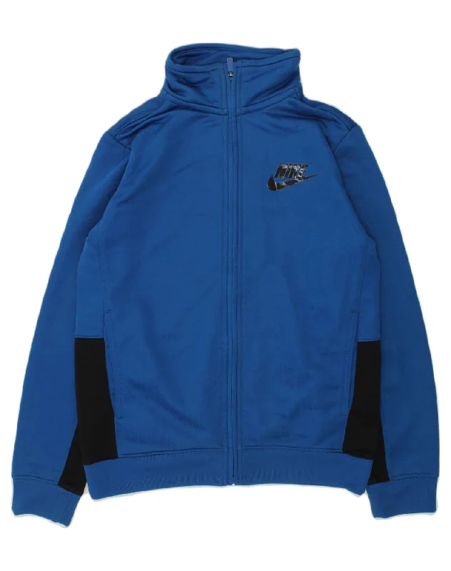 men's long sleeve jackets -NIKE Boys Tracksuit Top Jacket 10-11 Years Medium  Blue Colourblock