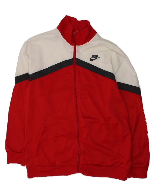 men's rainproof jackets for hiking -NIKE Boys Tracksuit Top Jacket 13-14 Years XL Red Colourblock Polyester