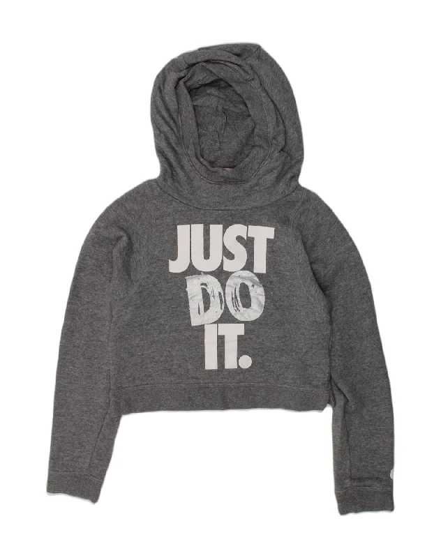 men's cotton blend hoodies -NIKE Girls Graphic Hoodie Jumper 10-11 Years Medium Grey