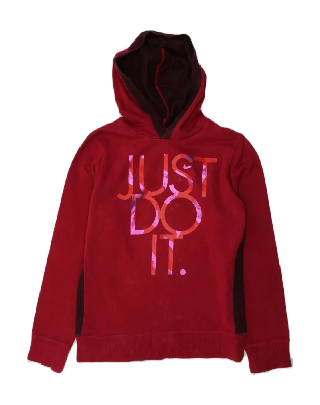 men's comfy hoodie sweatshirt -NIKE Girls Graphic Hoodie Jumper 12-13 Years Large  Red Cotton