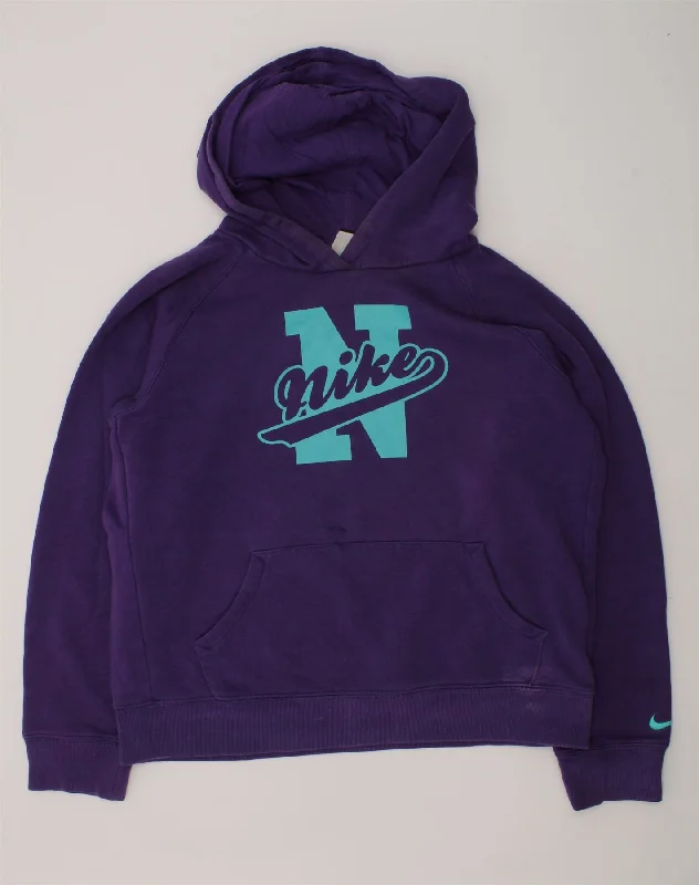 men's hoodie sweatshirt with hoods -NIKE Girls Graphic Hoodie Jumper 13-14 Years XL Purple