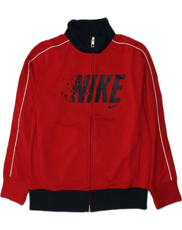 men's formal jackets -NIKE Girls Graphic Tracksuit Top Jacket 10-11 Years Medium Red Polyester