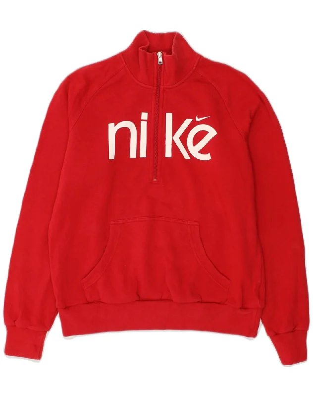 men's trendy zip-up sweatshirts -NIKE Girls Zip Neck Graphic Sweatshirt Jumper 15-16 Years XL  Red Cotton