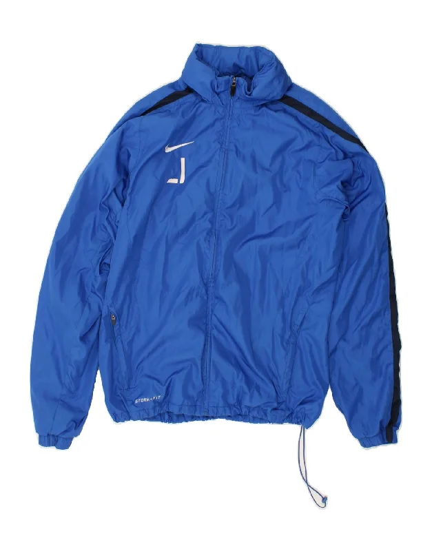 men's performance jackets -NIKE Mens Storm-Fit Hooded Graphic Rain Jacket UK 36 Small Blue Polyester