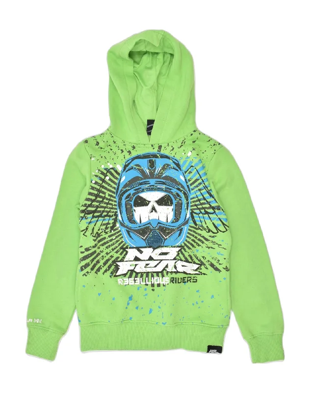 men's hoodies with slogans -NO FEAR Boys Graphic Hoodie Jumper 7-8 Years Green Cotton