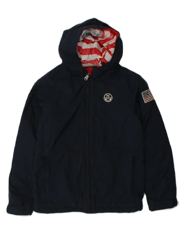 men's casual jackets -NORTH SAILS Boys Hooded Padded Jacket 7-8 Years Navy Blue Polyamide