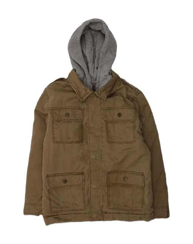 men's winter jackets with hood -OLD NAVY Boys Hooded Utility Jacket 13-14 Years XL Brown Cotton