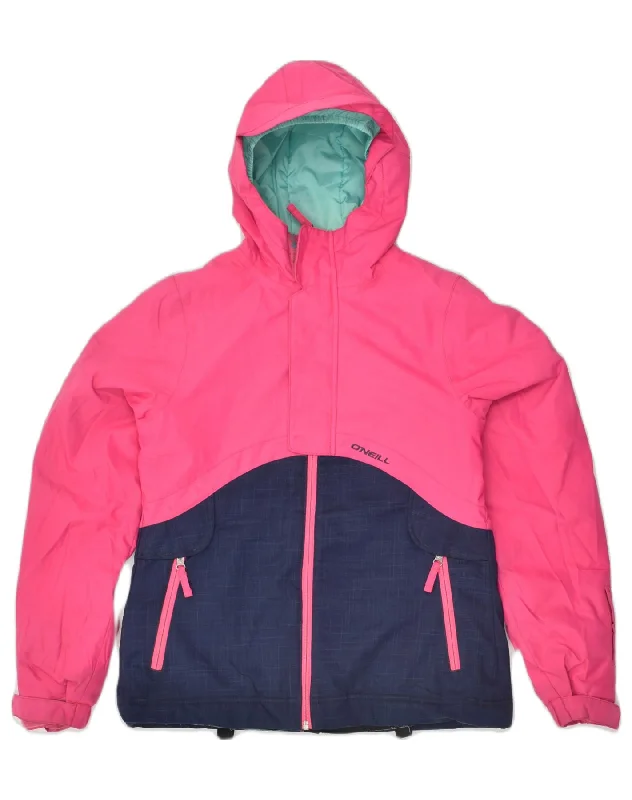 men's heavy-duty jackets for winter -O'NEILL Girls Hooded Windbreaker Jacket 13-14 Years Pink Colourblock