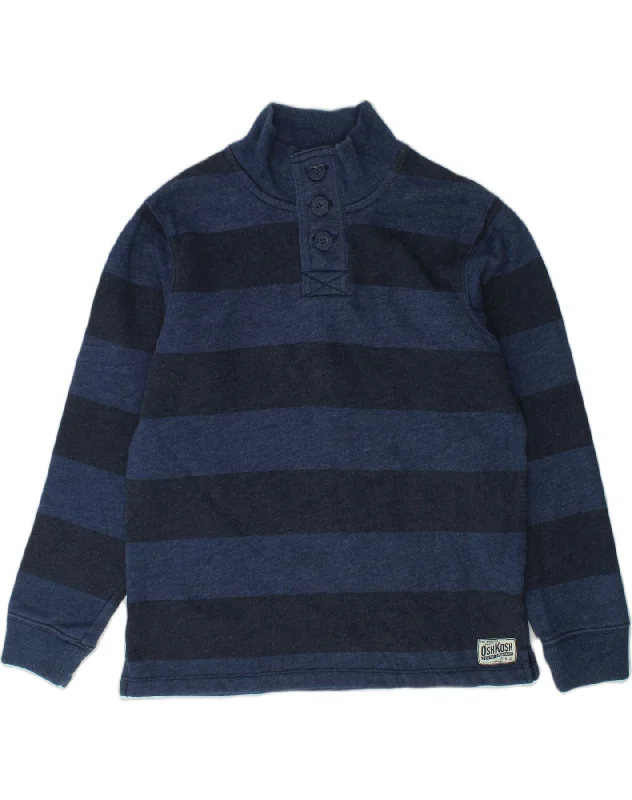 men's light hoodie for spring -OSH KOSH Boys Button Neck Sweatshirt Jumper 9-10 Years Navy Blue Striped