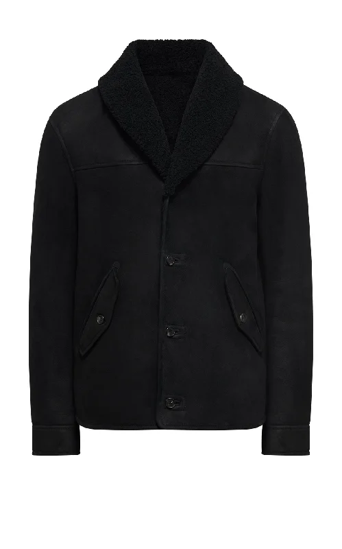 men's hooded jackets -Pilot Jacket in Black Shearling