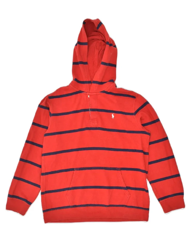 men's hoodies with slogans -POLO RALPH LAUREN Boys Button Neck Hoodie Jumper 15-16 Years XL Red