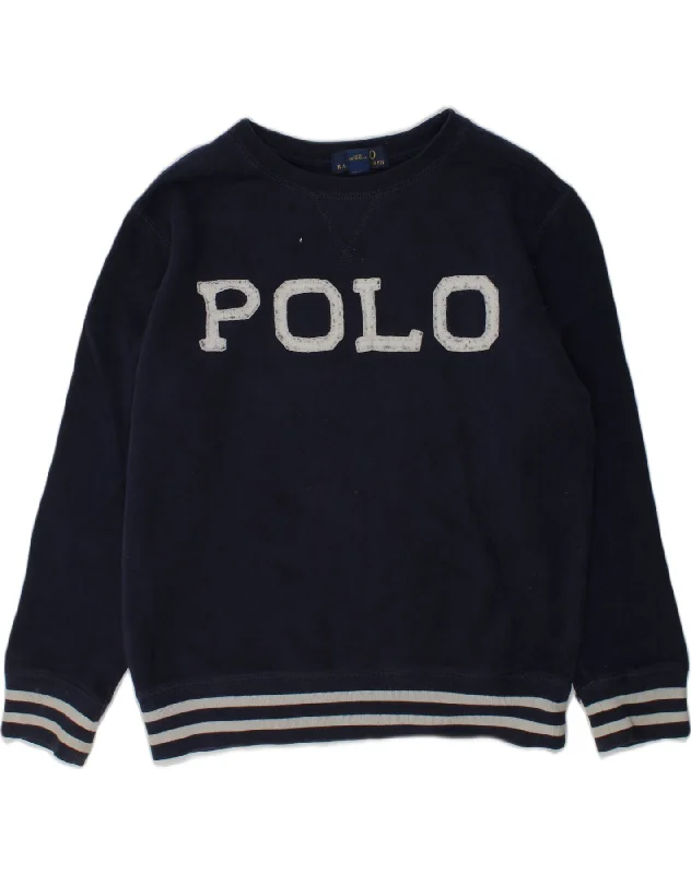 men's fleece-lined hoodies -POLO RALPH LAUREN Boys Graphic Sweatshirt Jumper 7-8 Years Small  Blue