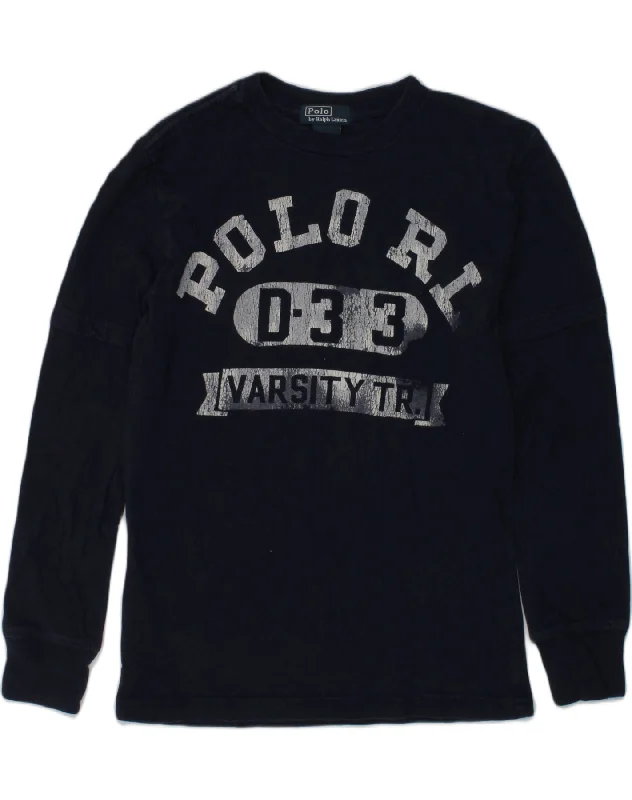 men's pullover hoodie with drawstrings -POLO RALPH LAUREN Boys Graphic Sweatshirt Jumper 7-8 Years Small Navy Blue