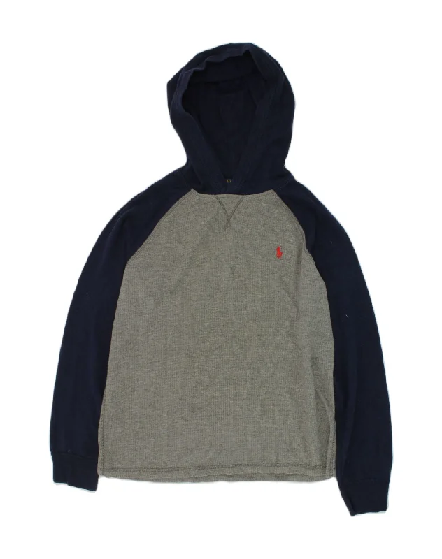 men's hoodie for chilly evenings -POLO RALPH LAUREN Boys Hoodie Jumper 14-15 Years Large  Grey Colourblock