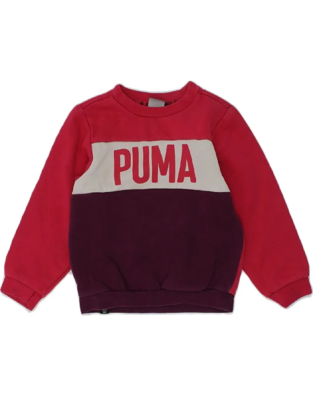 men's pullover hoodie with pockets -PUMA Baby Girls Graphic Sweatshirt Jumper 18-24 Months Red Colourblock