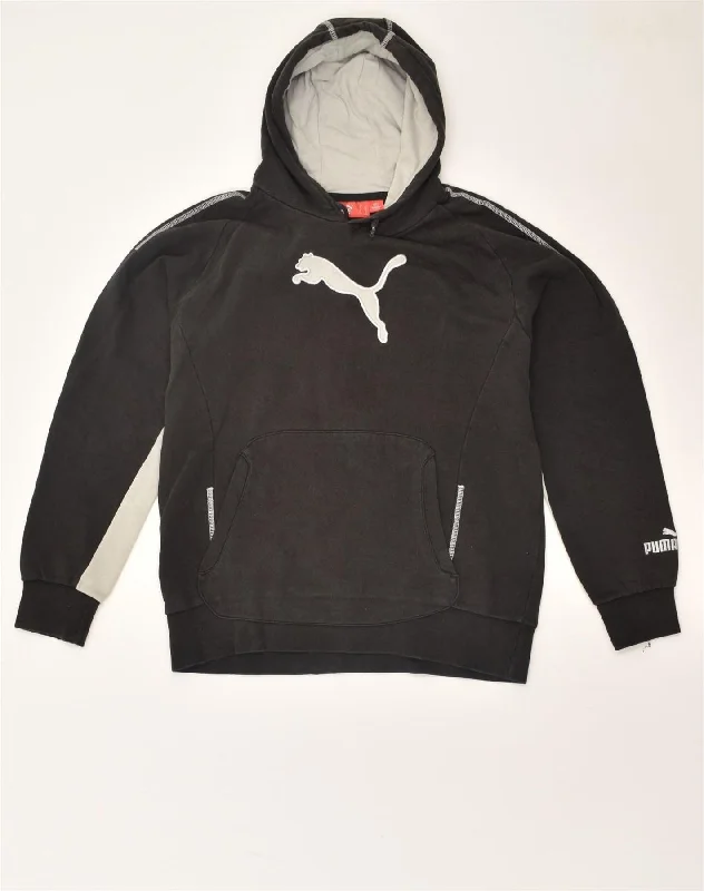 men's hoodie sweatshirt for weekend -PUMA Boys Graphic Hoodie Jumper 11-12 Years Black Cotton