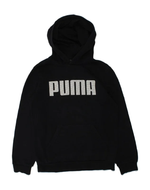 men's pullover hoodies -PUMA Boys Graphic Hoodie Jumper 11-12 Years Black Cotton