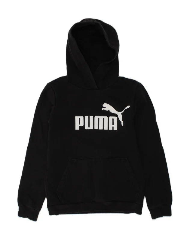 men's cotton blend hoodies -PUMA Boys Graphic Hoodie Jumper 11-12 Years Black Cotton