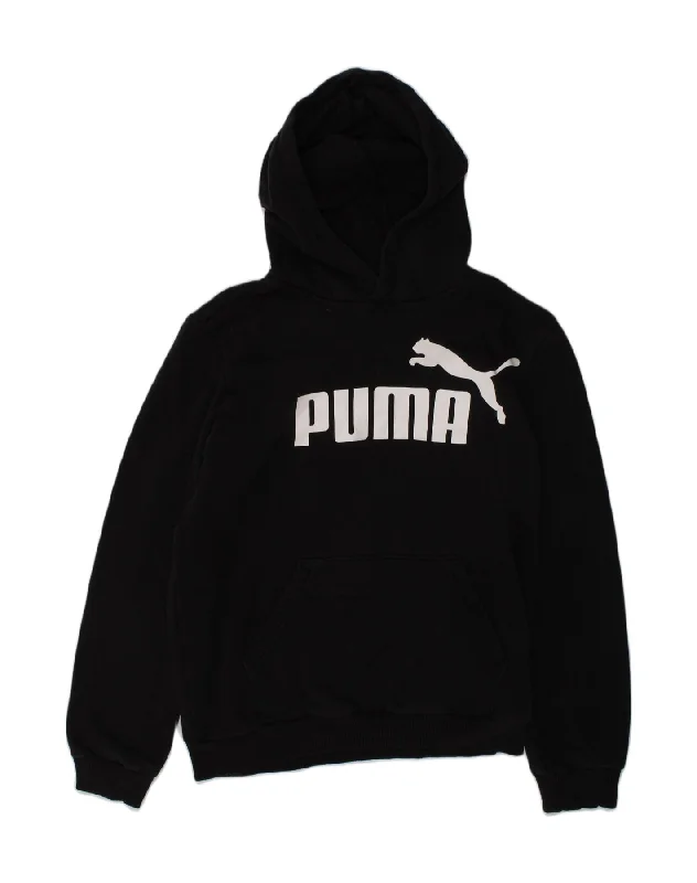 men's cozy fleece sweatshirts -PUMA Boys Graphic Hoodie Jumper 11-12 Years Black Cotton