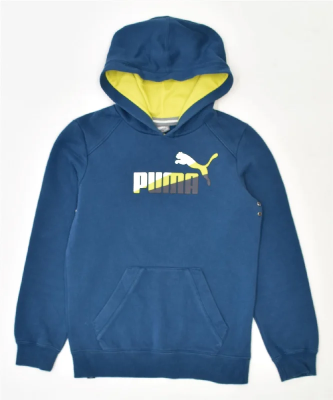 men's hoodie with creative prints -PUMA Boys Graphic Hoodie Jumper 11-12 Years Blue Cotton