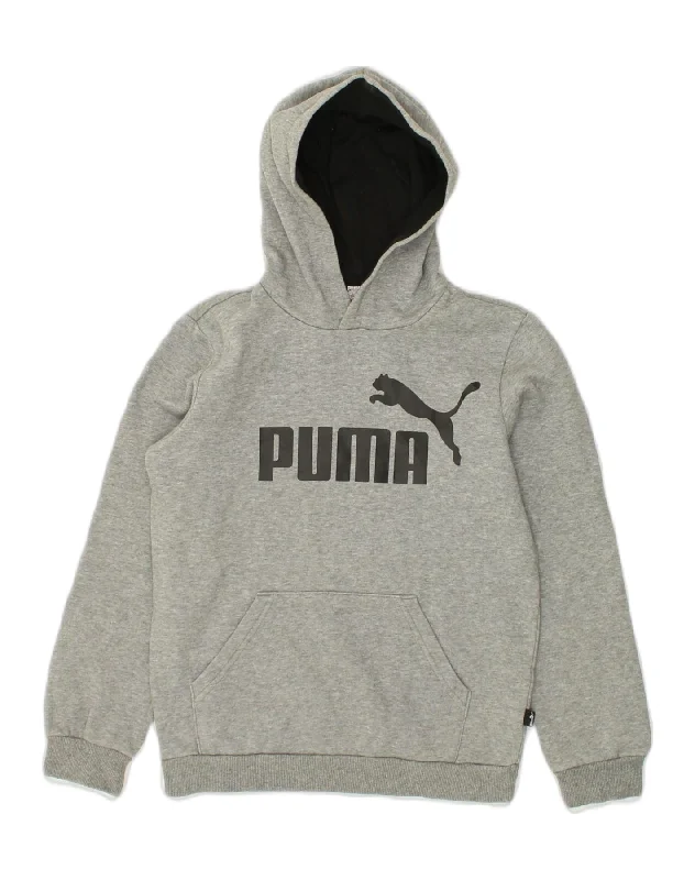 men's graphic design hoodie sweatshirts -PUMA Boys Graphic Hoodie Jumper 11-12 Years Grey Cotton