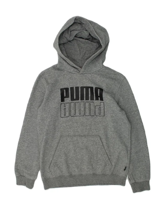 men's zip hoodie with drawstrings -PUMA Boys Graphic Hoodie Jumper 11-12 Years Grey Cotton