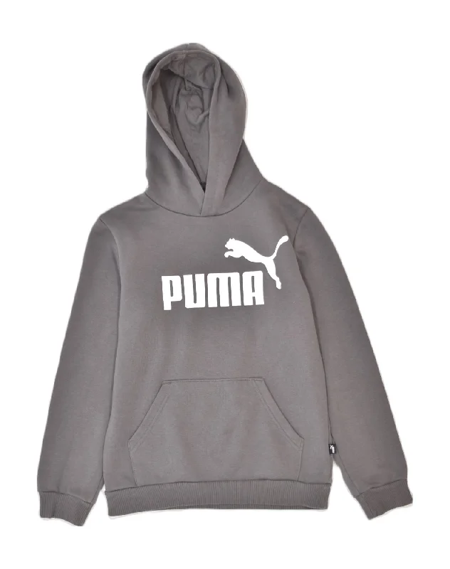 men's hoodie for daily wear -PUMA Boys Graphic Hoodie Jumper 11-12 Years Grey Cotton