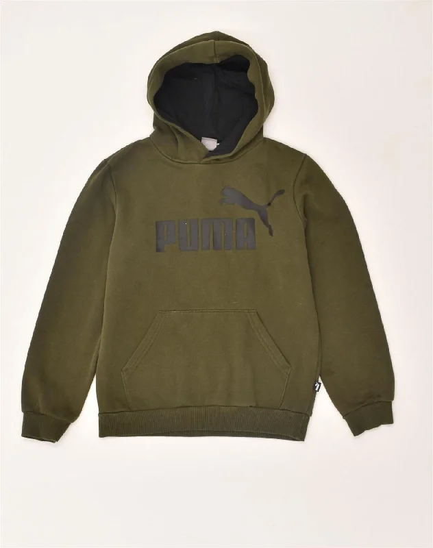 men's hoodie for layering in cold -PUMA Boys Graphic Hoodie Jumper 11-12 Years Khaki Cotton