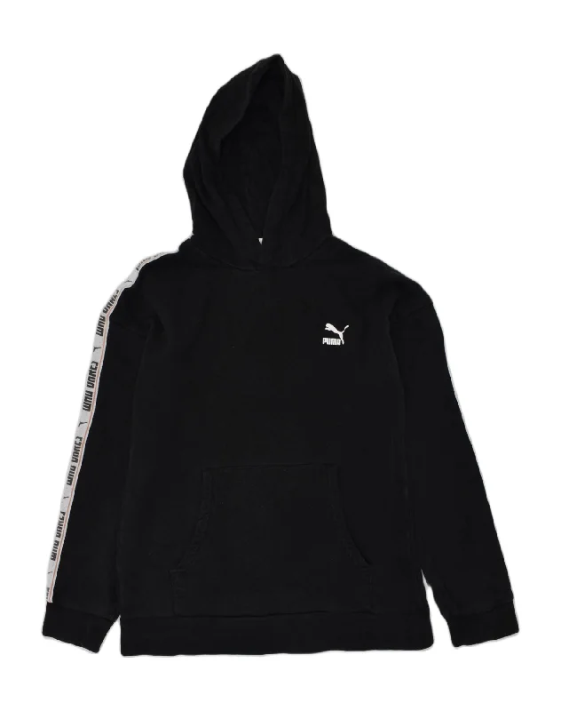 men's zip hoodie with drawstrings -PUMA Boys Graphic Hoodie Jumper 13-14 Years Black Cotton