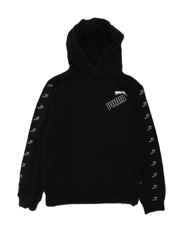 men's graphic hoodies for streetwear -PUMA Boys Graphic Hoodie Jumper 13-14 Years Black Cotton