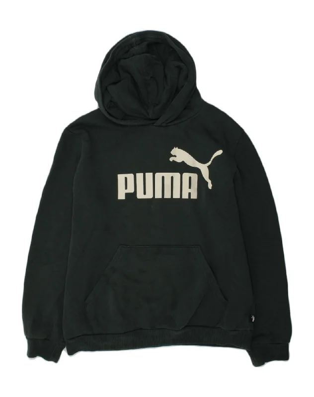 men's soft cotton hoodies -PUMA Boys Graphic Hoodie Jumper 13-14 Years Black Cotton