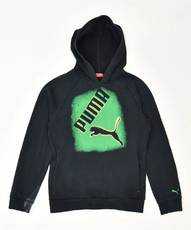 men's pullover sweatshirts -PUMA Boys Graphic Hoodie Jumper 13-14 Years Black Cotton Classic