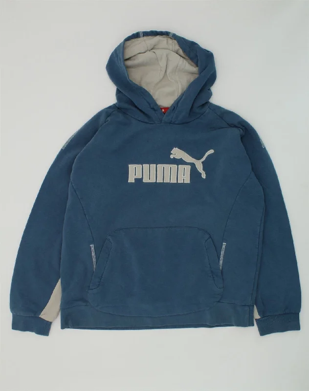 men's oversized hoodie sweatshirt -PUMA Boys Graphic Hoodie Jumper 13-14 Years Blue Cotton