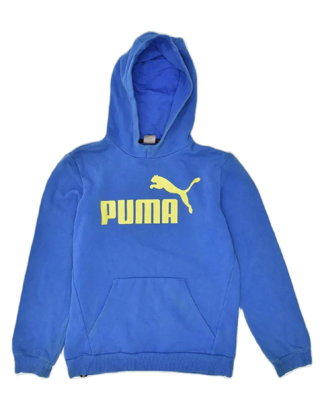 men's hoodie for winter sports -PUMA Boys Graphic Hoodie Jumper 13-14 Years Blue Cotton