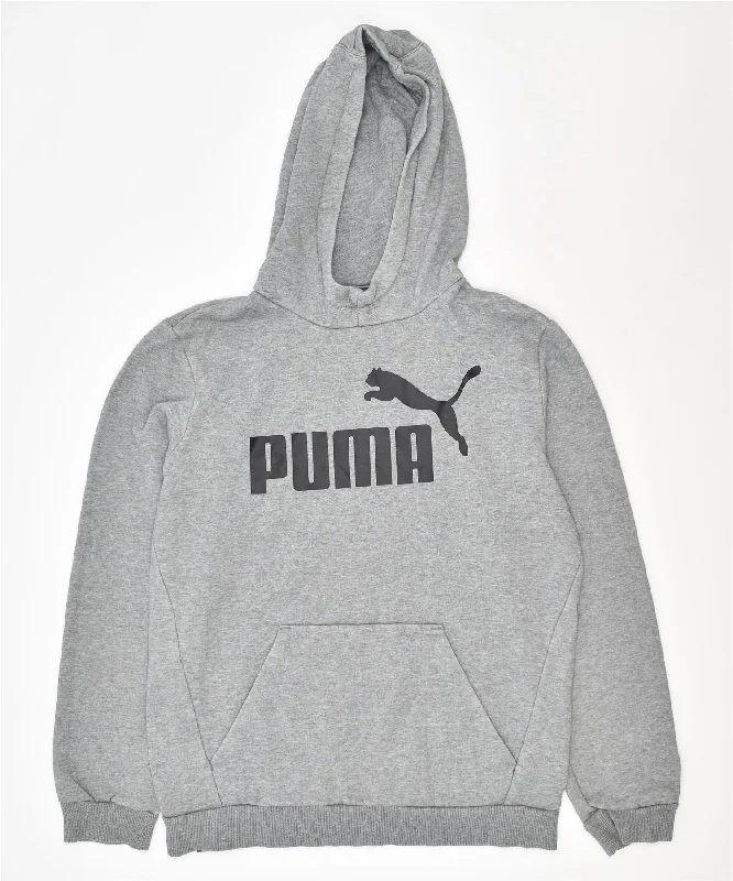 men's athletic hoodie jackets -PUMA Boys Graphic Hoodie Jumper 13-14 Years Grey Cotton