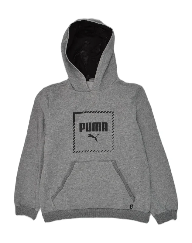 men's pullover hoodies -PUMA Boys Graphic Hoodie Jumper 13-14 Years Grey Cotton