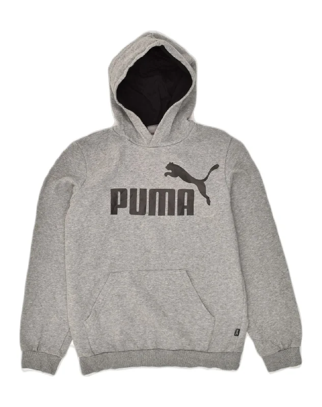 men's eco-friendly sweatshirt hoodies -PUMA Boys Graphic Hoodie Jumper 13-14 Years Grey Cotton