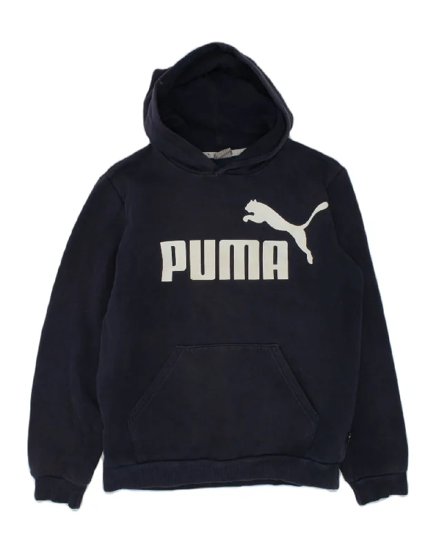 men's cozy fleece sweatshirts -PUMA Boys Graphic Hoodie Jumper 13-14 Years Navy Blue Cotton