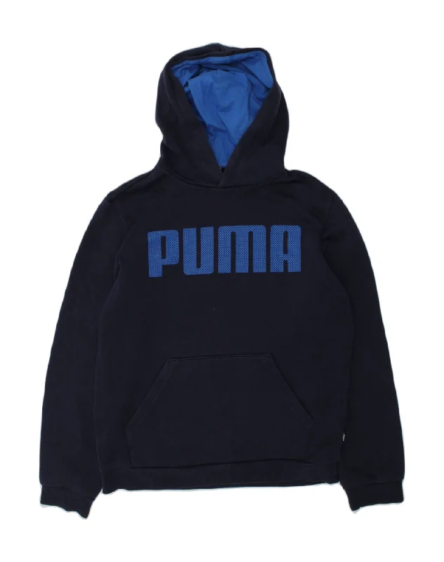 men's eco-friendly sweatshirt hoodies -PUMA Boys Graphic Hoodie Jumper 13-14 Years Navy Blue