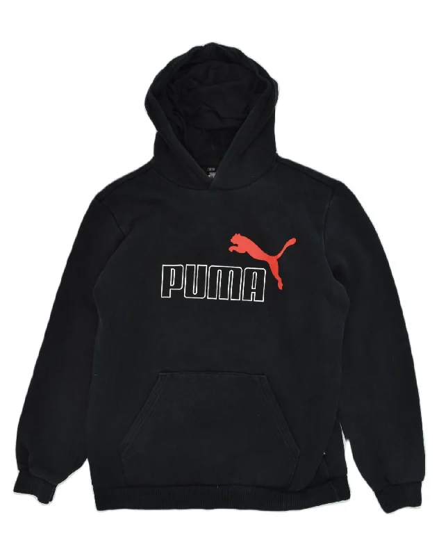 men's thick hoodies for winter -PUMA Boys Graphic Hoodie Jumper 15-16 Years Black Cotton