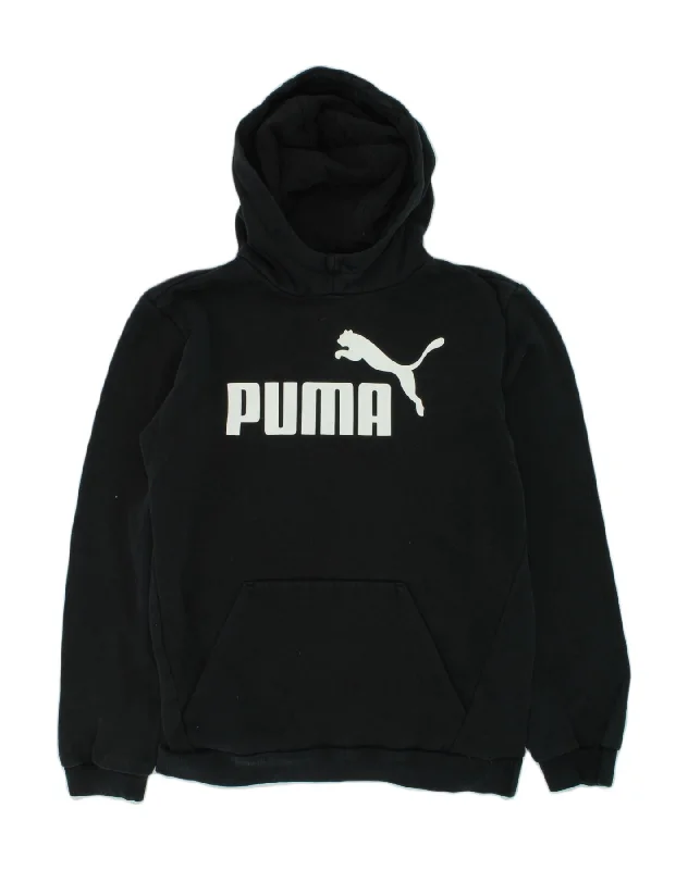 men's warm winter hoodies -PUMA Boys Graphic Hoodie Jumper 15-16 Years Black Cotton