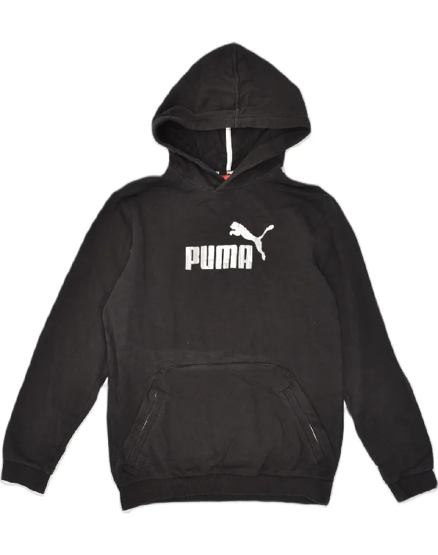 men's oversized hoodies -PUMA Boys Graphic Hoodie Jumper 15-16 Years Black Cotton