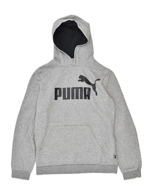 men's hoodie for school wear -PUMA Boys Graphic Hoodie Jumper 15-16 Years Grey Cotton